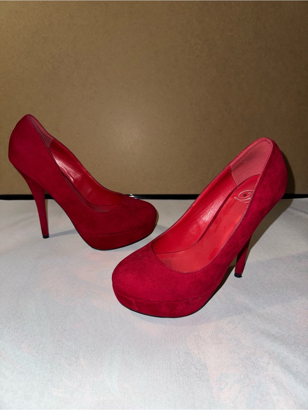 De Blossom Collection Red Suede Platform Pumps